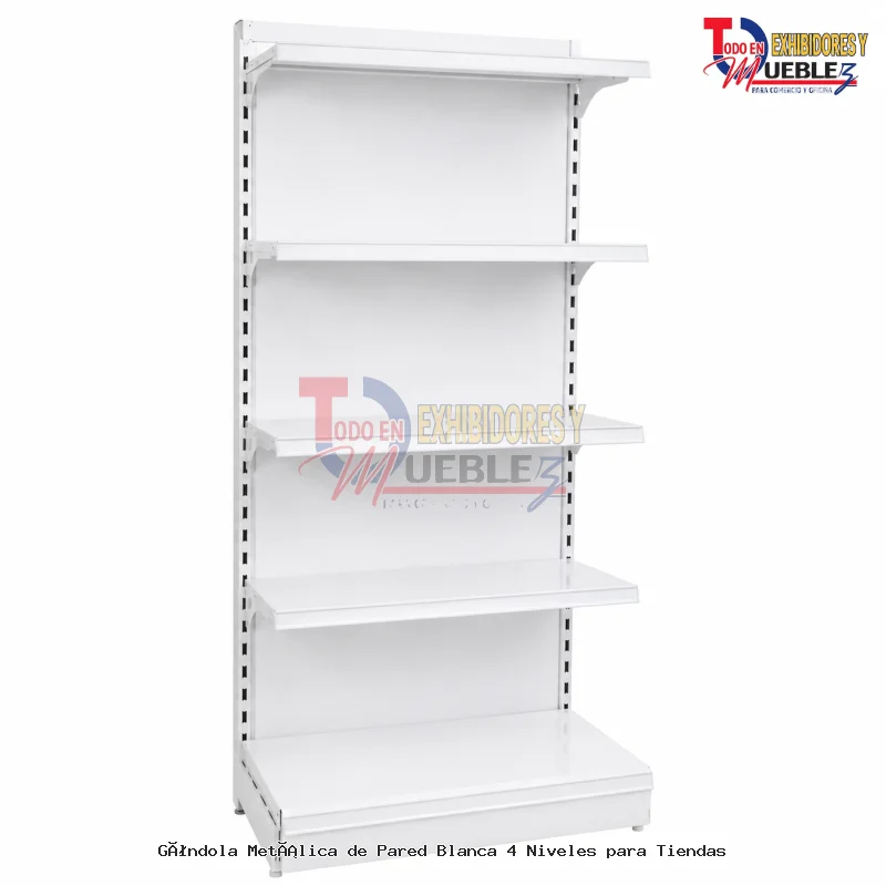 Góndola Metálica de Pared Blanca 4 Niveles para Tiendas