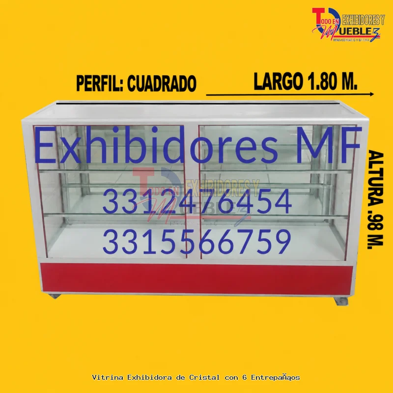 Vitrina Exhibidora de Cristal con 6 Entrepaños